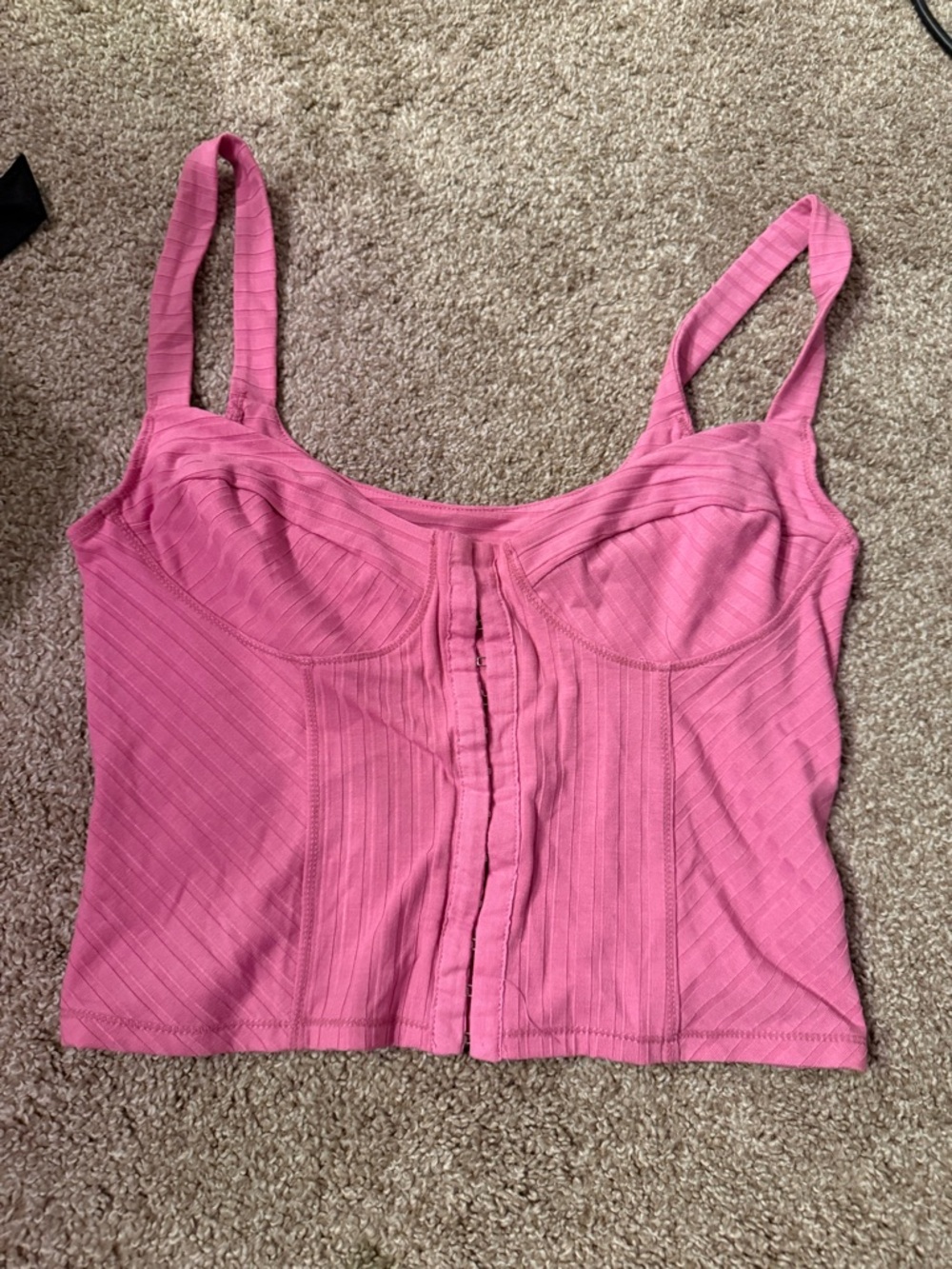 Free People Pink Ribbed Corset Tank Top